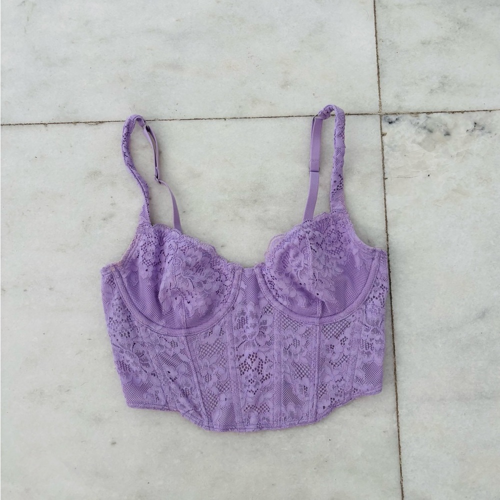 Gilly Hicks Bustier Corset Bra Lilac Purple Lace Women XS Romantic Fairy Cottage
